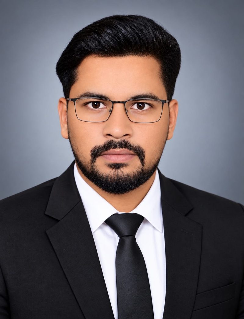 Advocate Pravesh Kumar Yadav in advocate robes outside Civil Court Atrauli